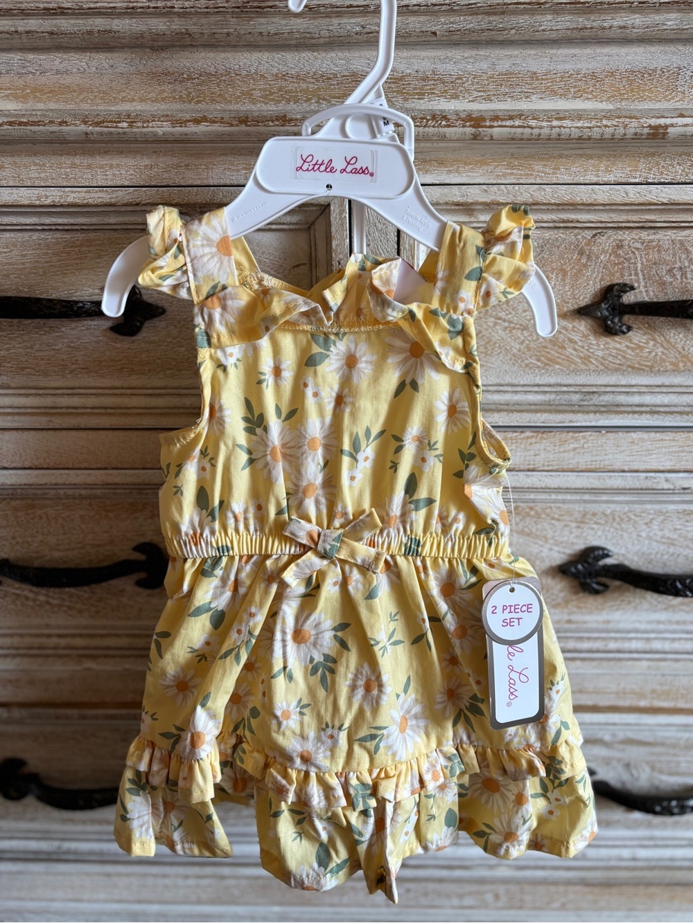 Little Lass Yellow Daisy Dress 2 Piece Set with Bottoms 6/9 Months New